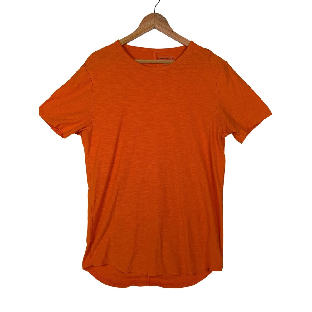 Carbon T-Shirt Mens Medium Orange Longer Length Slub Knit Curved Hem A-828